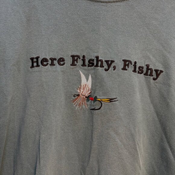 Gildan Activewear Ultra Cotton "Here Fishy Fishy" Graphic T-Shirt XL Green - Picture 2 of 6